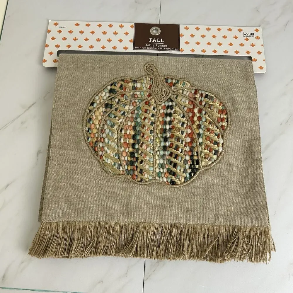 Multicolor Pumpkin Embroidered Beige Table Runner‎ 14